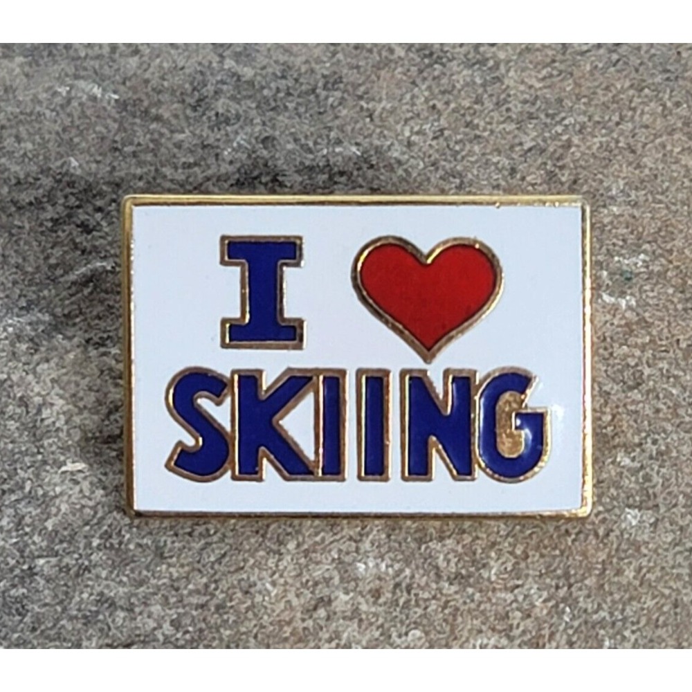 I Love Skiing Heart Fun Winter Sport Travel Funny Skier Souvenir Lapel Hat Pin